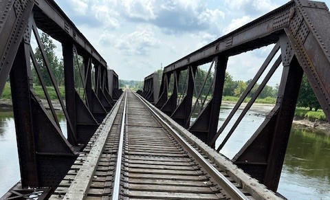 Iowa River rail bridge at MP.15 near Middle Amana, Iowa. 2024 photo 2