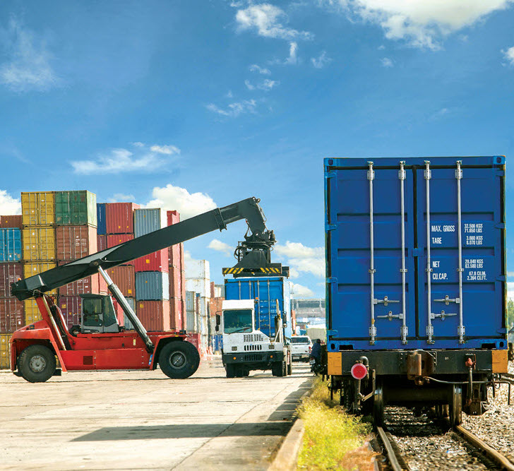 trucks and cargo containers