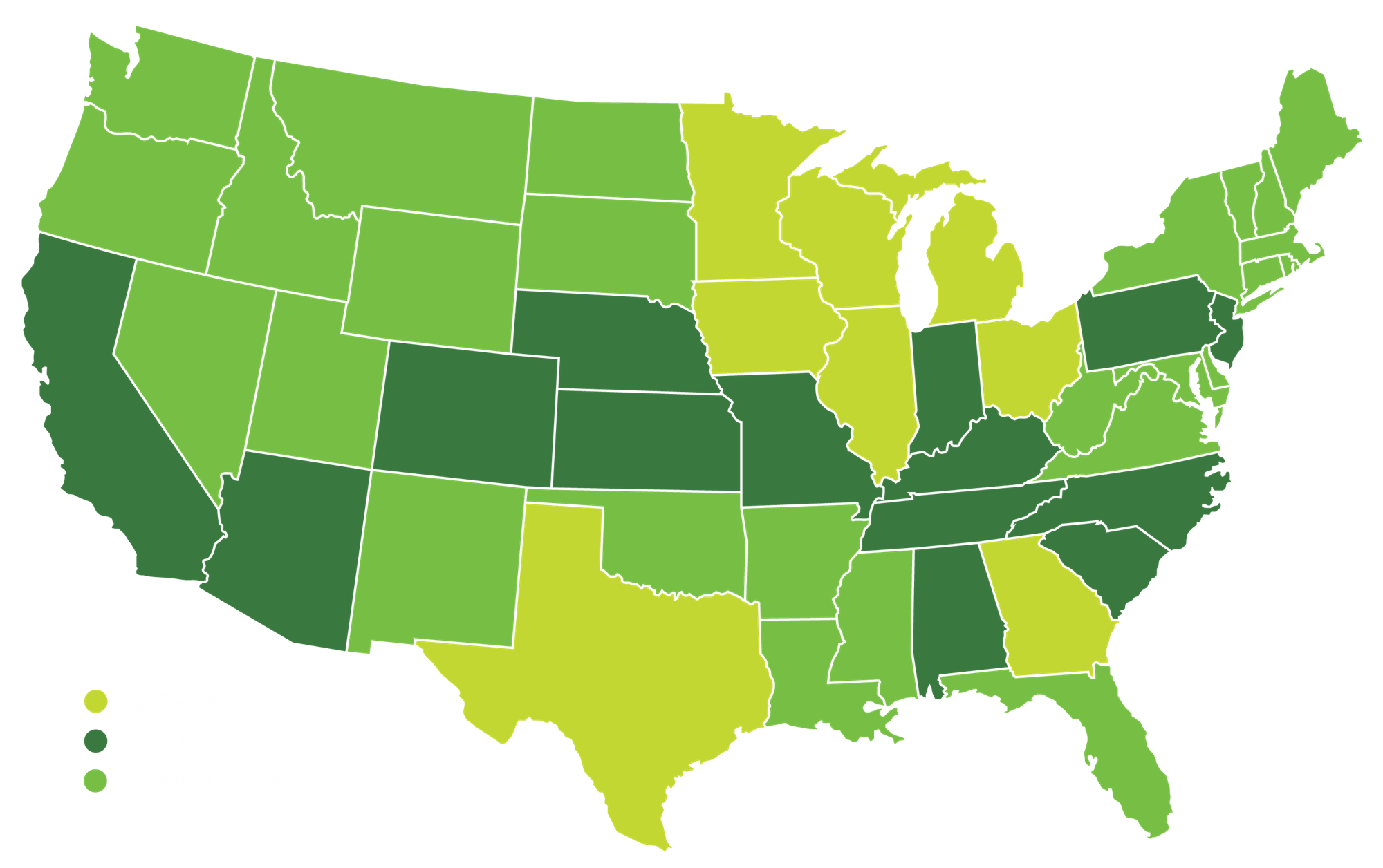 Map showing Travero's freight locations