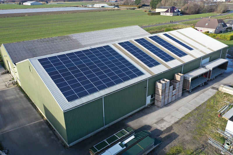 commercial building with rooftop solar panels