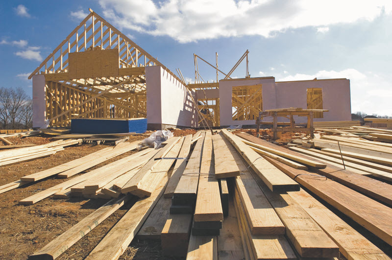 Lumber being used for construction