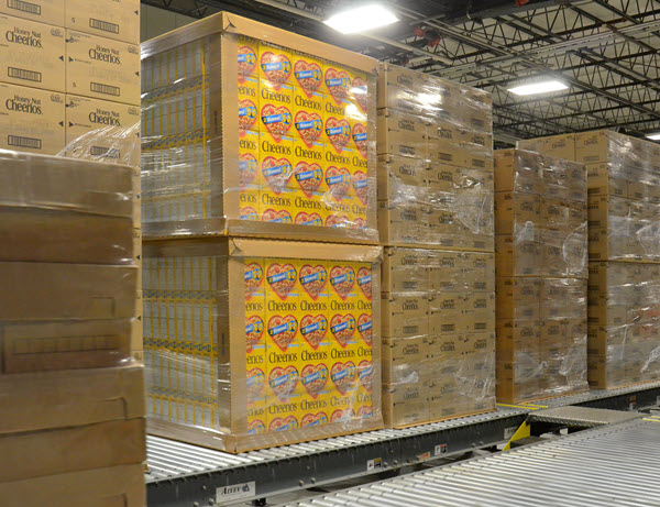 cereal boxes on palettes