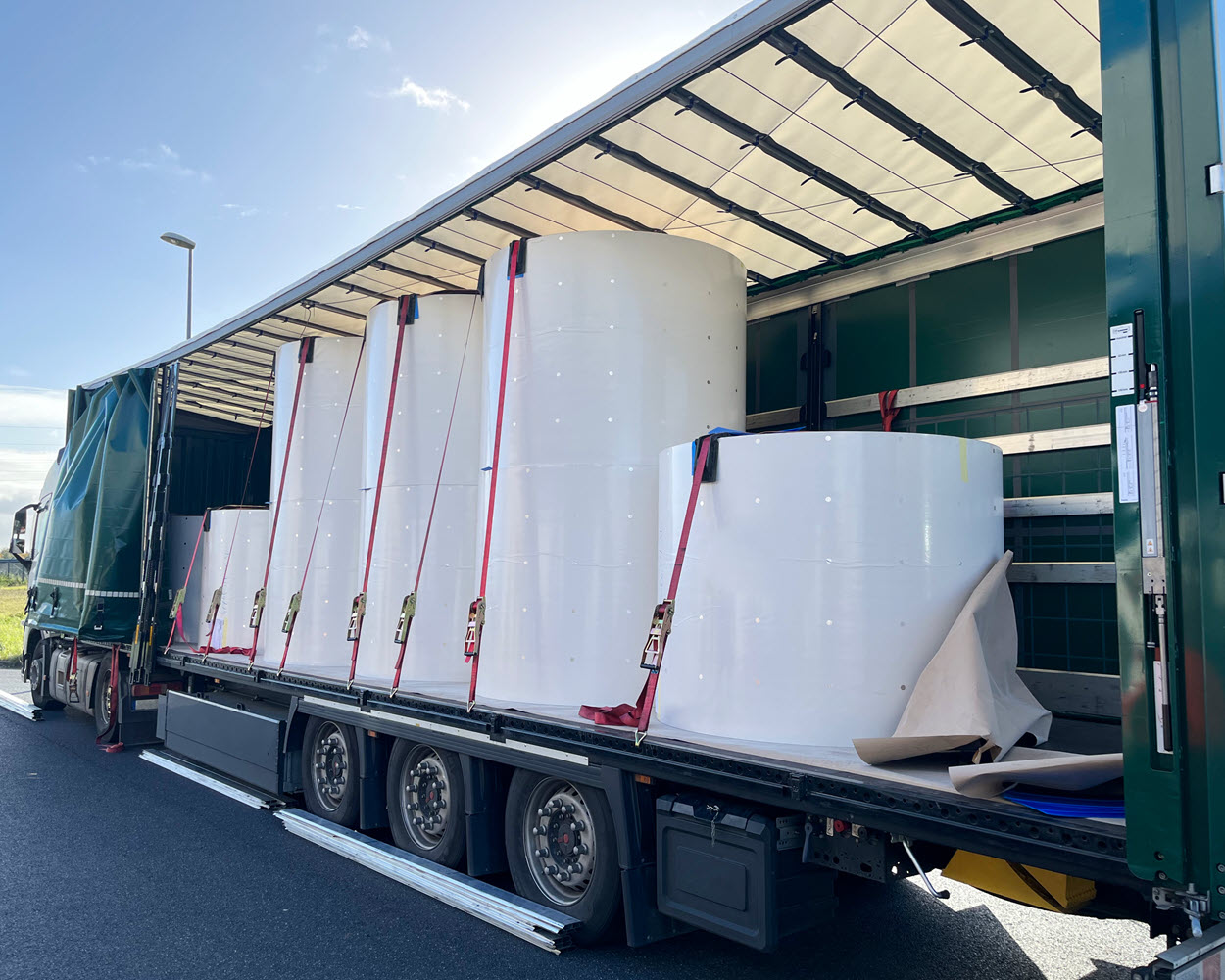 paper rolls on a truck
