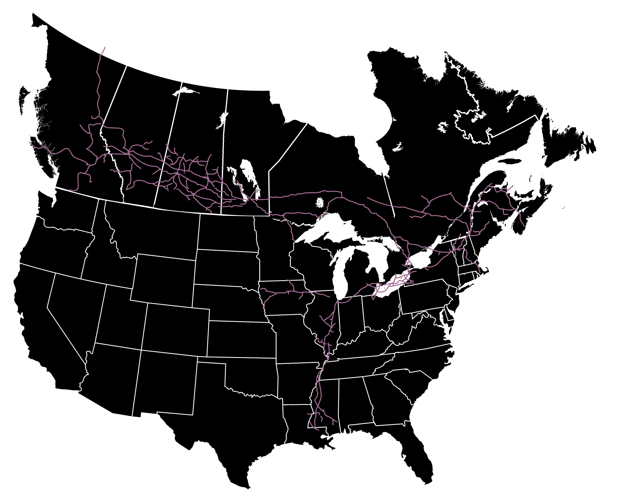 map showing Canadian National rail lines