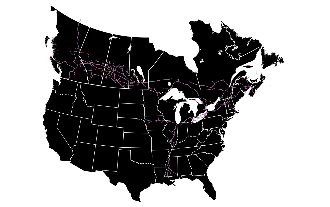 map showing Canadian National rail lines