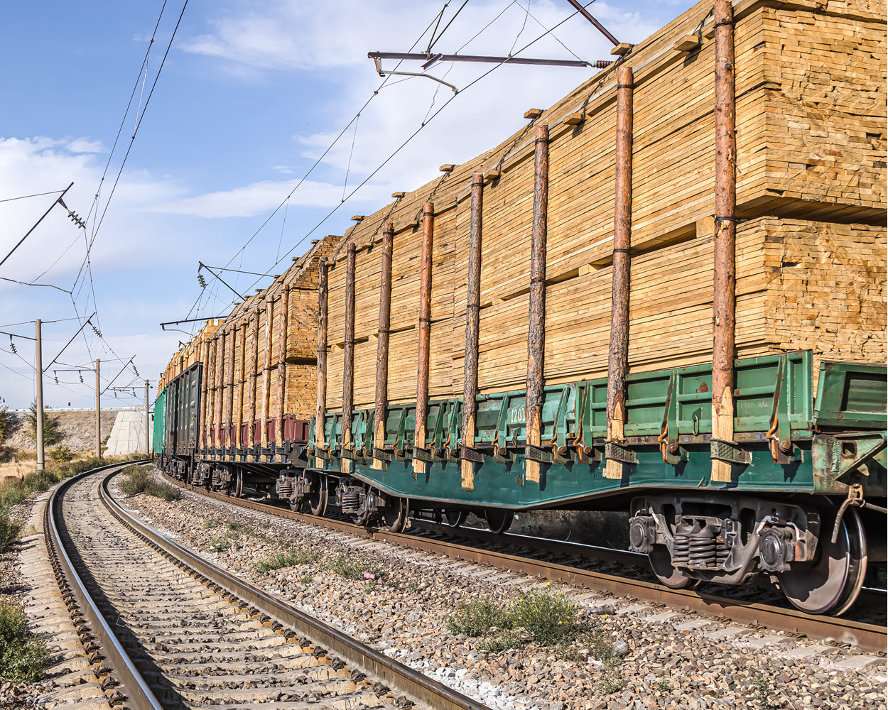 train hauling lumber