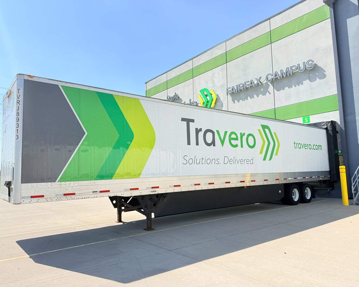 Travero semi trailer loaded up at a dock