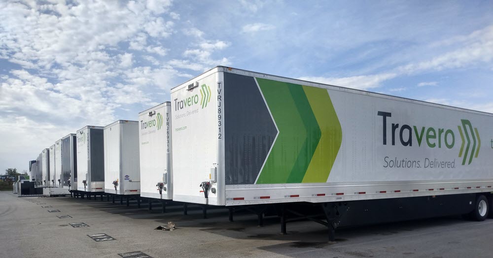 a line of Travero truck trailers
