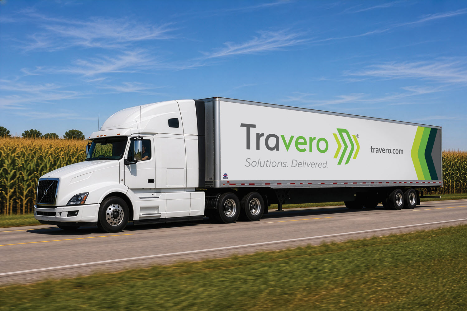 Travero semi truck driving on a highway